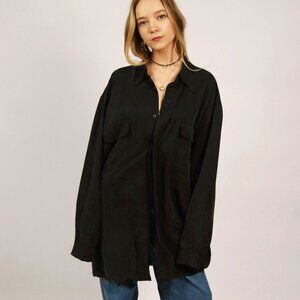 Y2K Silk Dress Shirt (XL) Poeta Moda black vintage womens top button up loose fi
